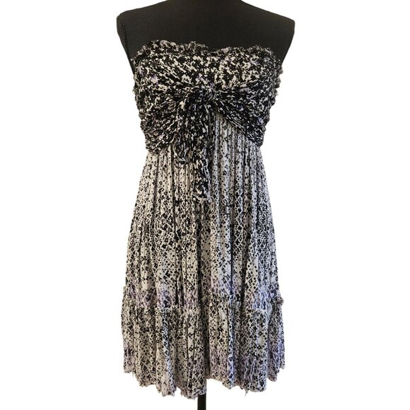 Free People Strapless Mini Dress  S Boho Vacation Tie-Front Ruffle Hem Resort we - Picture 2 of 16